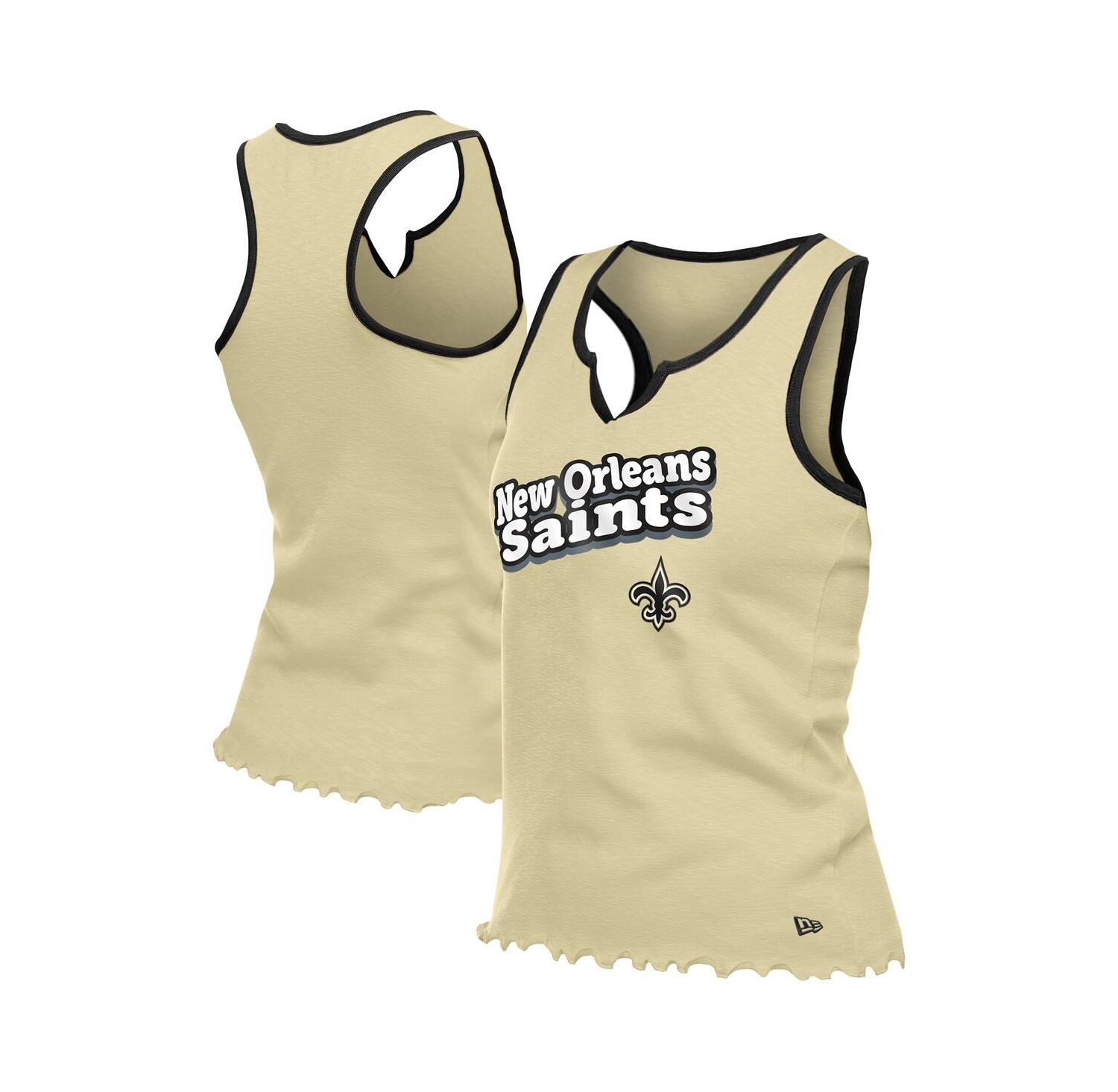 Women's Gold New Orleans Saints Lettuce Hem Notch Neck Tri-Blend Tank Top