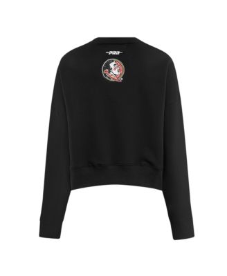 Women's Black Florida State Seminoles Sequin Boxy Cropped Pullover Sweatshirt