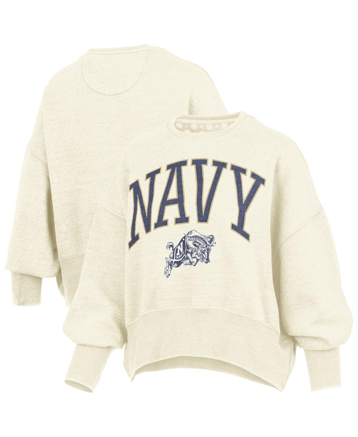 Pressbox Women's Natural Navy Midshipmen Oversized Waist-length Crewneck Sweatshirt In Brown