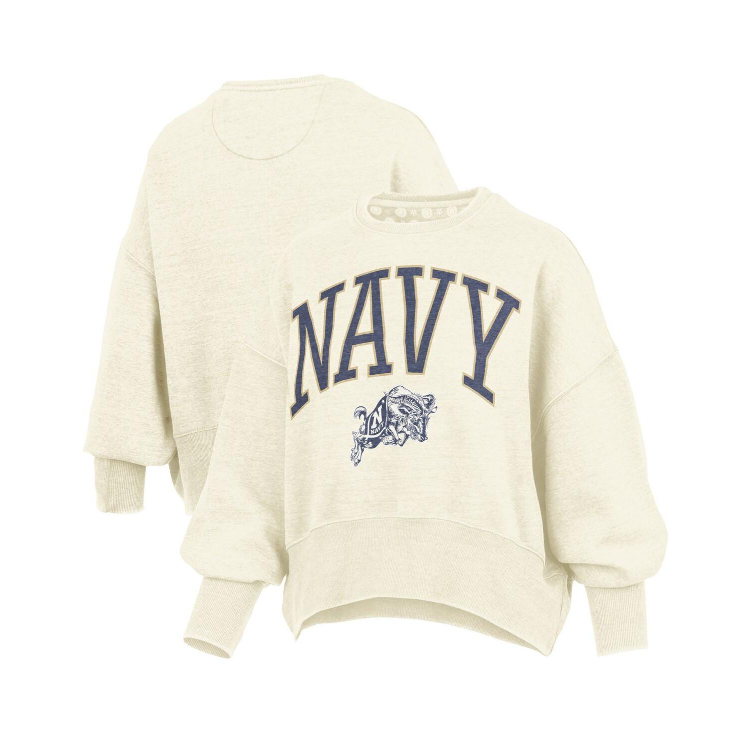 Women's Natural Navy Midshipmen Oversized Waist-Length Crewneck Sweatshirt