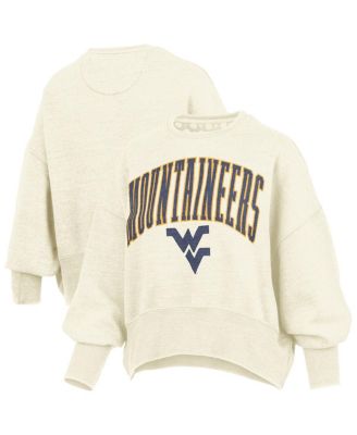Pressbox - Women's Natural West Virginia Mountaineers Oversized Waist-Length Crewneck Sweatshirt