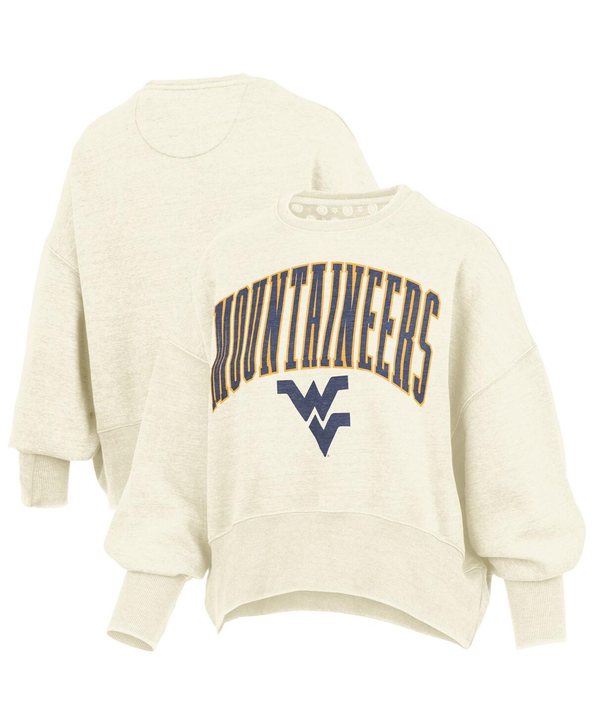 Pressbox Women's Natural West Virginia Mountaineers Oversized Waist-length Crewneck Sweatshirt In Brown