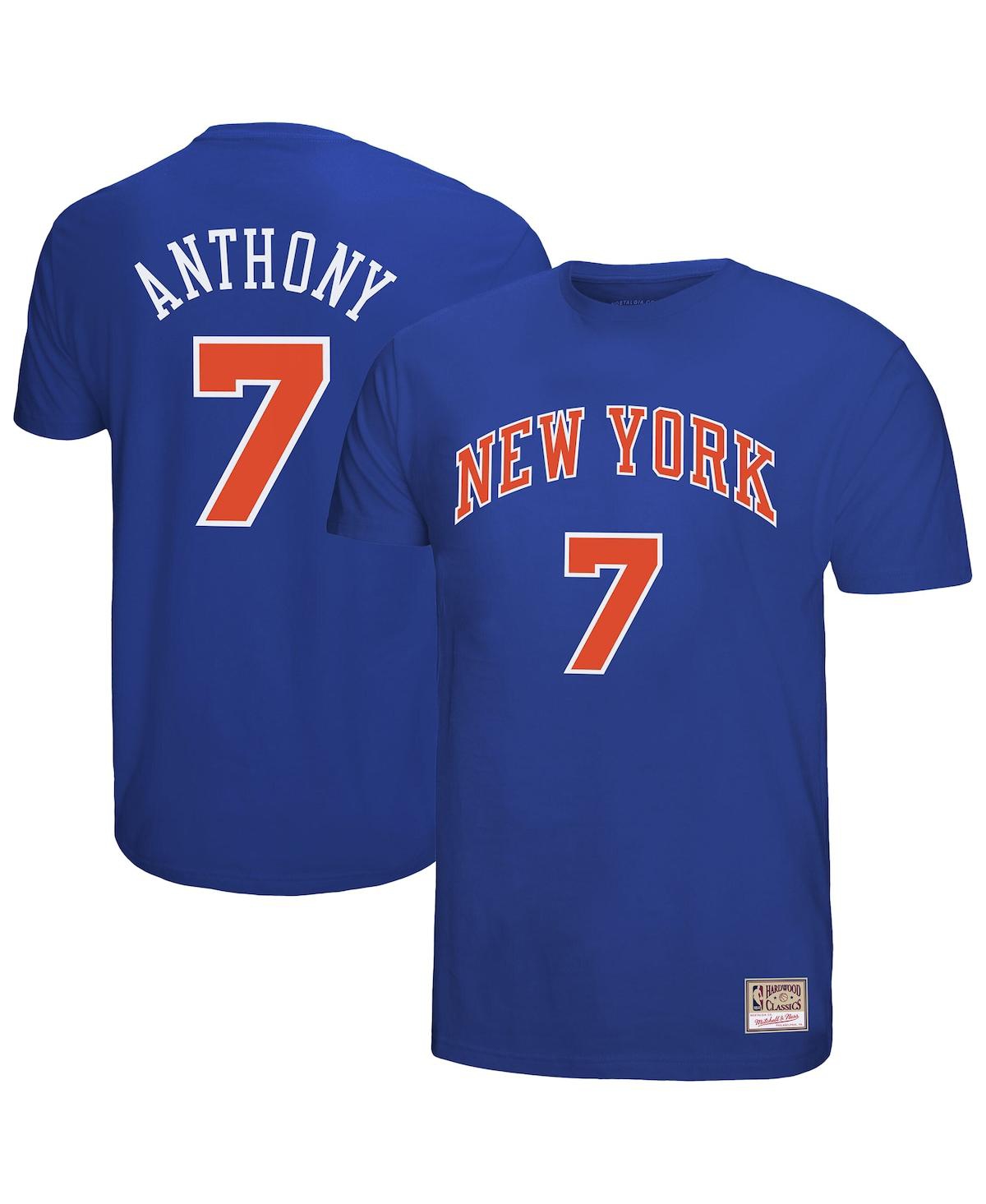 Mitchell & Ness Carmelo Anthony Royal New York Knicks Hardwood Classics Retro Name & Number T-shirt In Blue