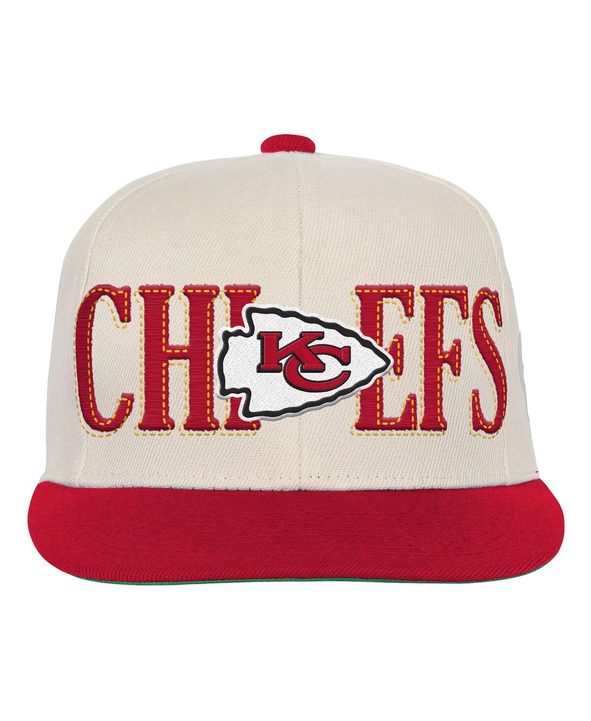 Mitchell & Ness Big Boys And Girls Cream/red Kansas City Chiefs Across The Board Vintage Snapback Hat In White