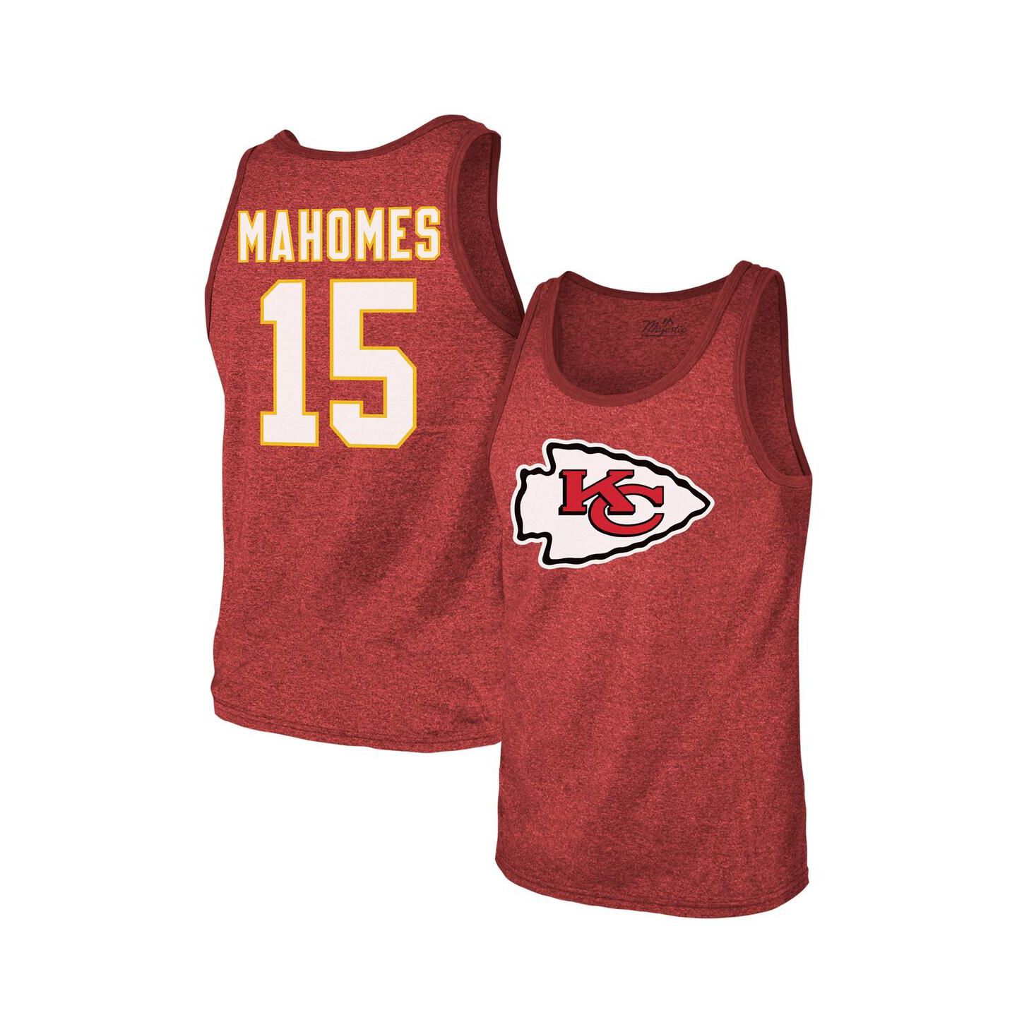 Мужской топ Majestic Threads Patrick Mahomes Red Kansas City Chiefs Tri-Blend Player Name & Number — фото 1