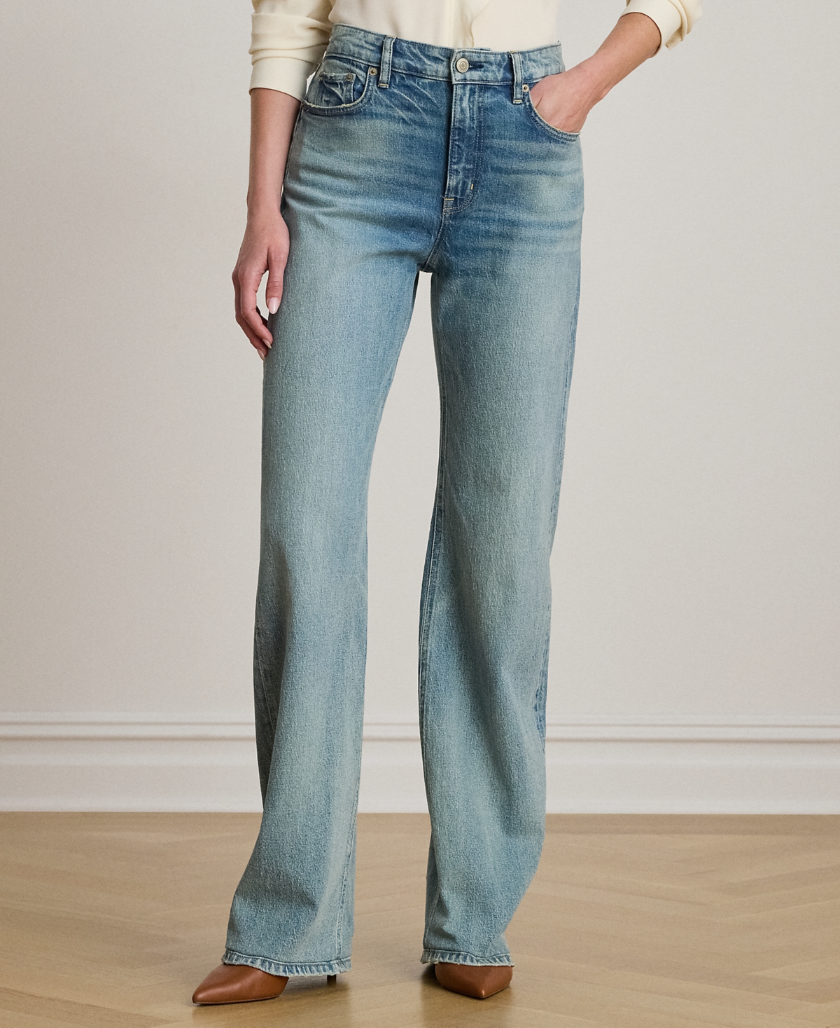 Ralph Lauren Womens High Rise Wide Leg Jeans 0p 18 In Blue