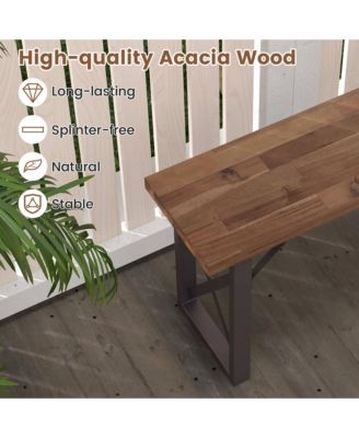 59'' Outdoor Acacia Wood Benches Set of 2 for 2-3 Person w/ Metal Support