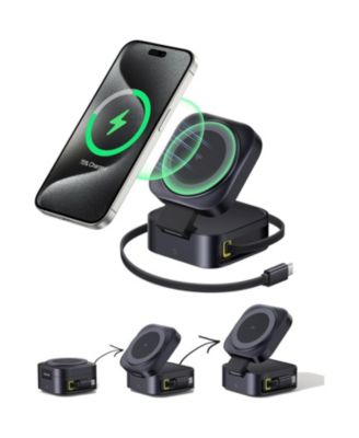PicoGo Wireless Charger, Qi2 Certified 15W Magnetic Charger Stand with 65W Retractable Cable, 2-in-1 Wireless Charging Station for Tablet