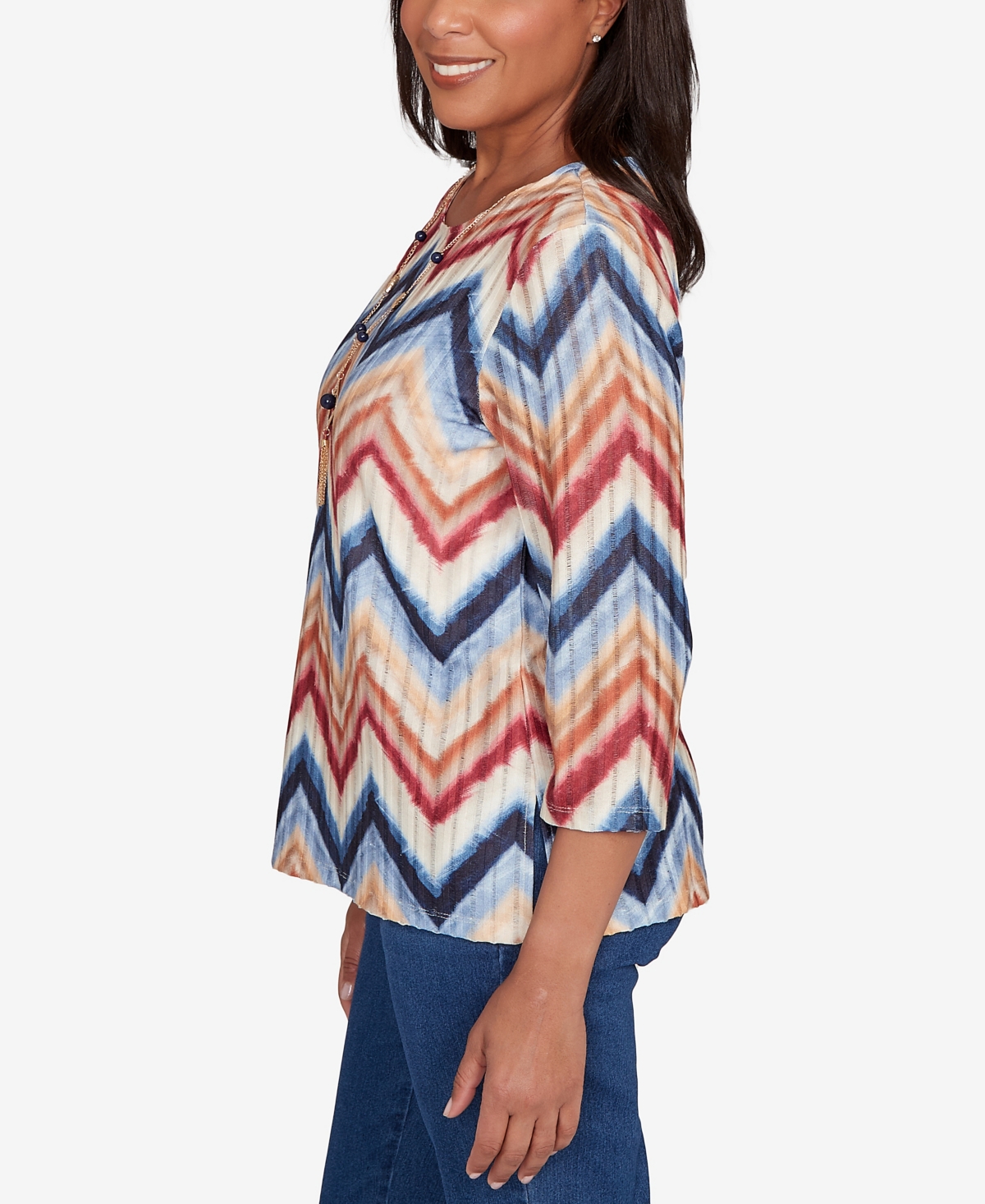 Alfred Dunner Petite Textured Knit Chevron Top In Multi