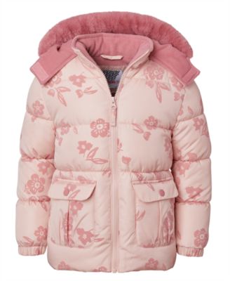 Toddler and Little Girls' Flocked Floral Puffer Jacket