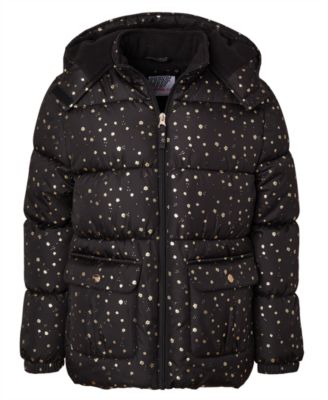 Big Girls Foil Dot Puffer Jacket with Beanie