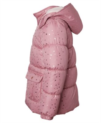 Big Girls' Foil Dot Puffer Jacket with Beanie