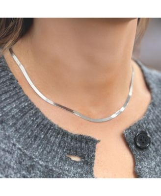 Mini Herringbone Necklace 14K White Gold - 3 millimeters - 16 inches