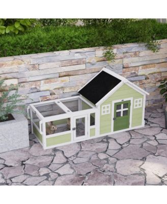 64 Inch Rabbit Hutch with Asphalt Roof, Handle, Wheels, Multicolor