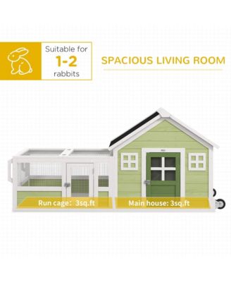 64 Inch Rabbit Hutch with Asphalt Roof, Handle, Wheels, Multicolor