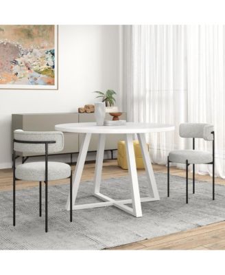 Durban 3-Pc Round Dining Set, Trestle Dining Table with 2 Boucle Chairs