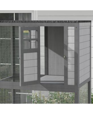 74" Wooden Outdoor Cat House Catio Outdoor Cat Enclosure, Dark