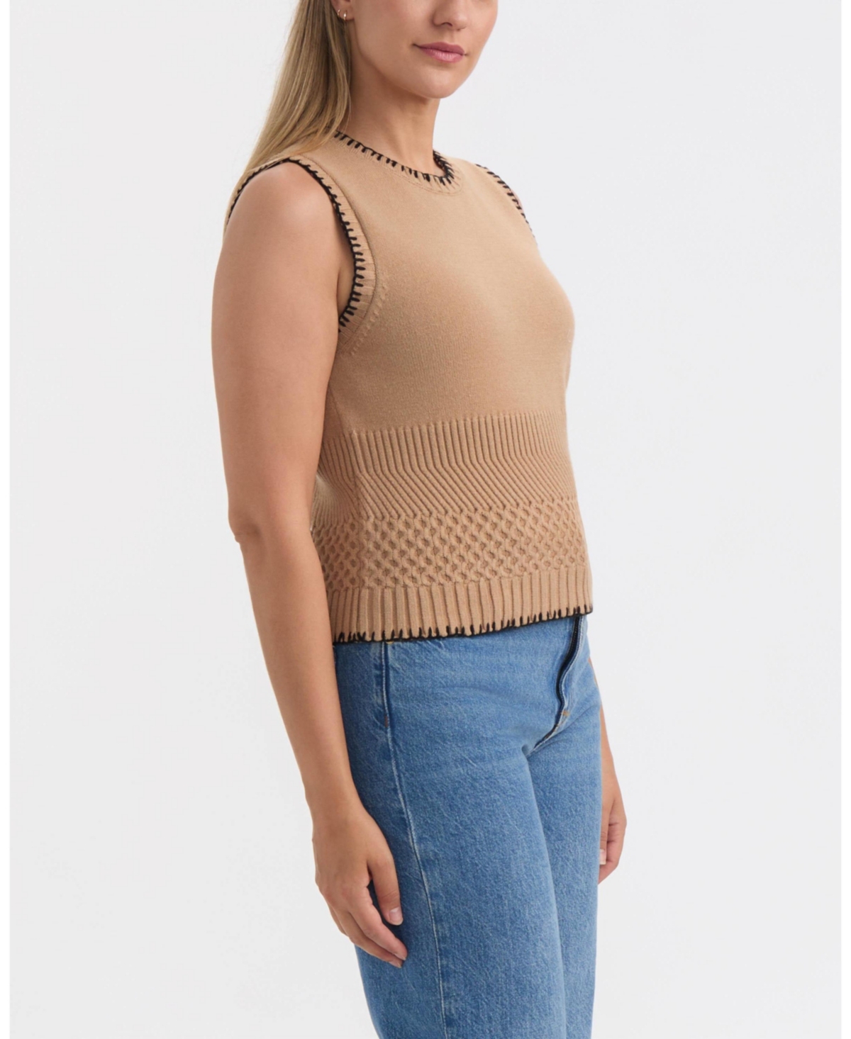 Ellen Tracy Women's Sleeveless Sweater with Contrast Stitching
