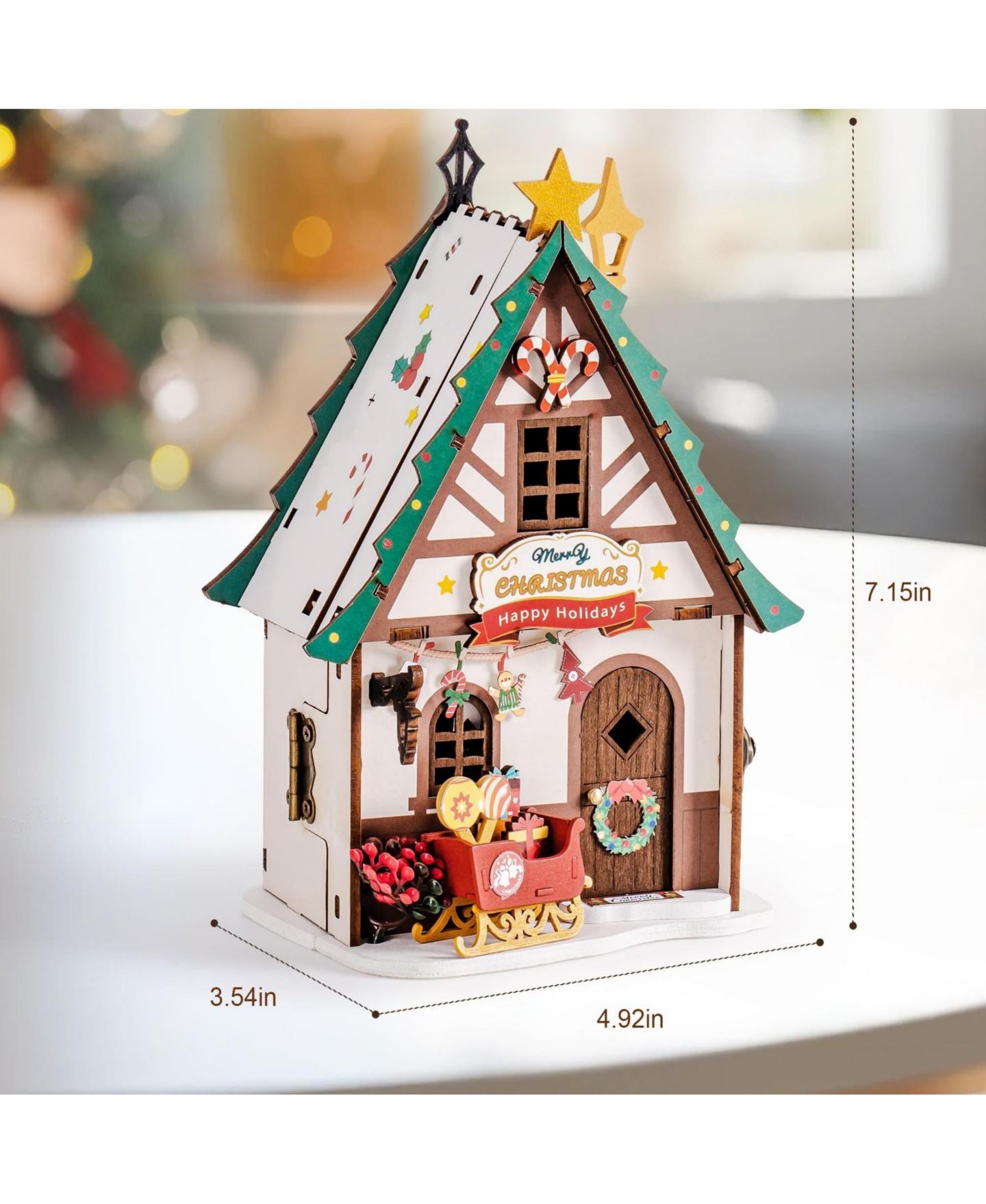 Детские конструкторы Robotime Twinkling Christmas House 99-Piece 3D Puzzle, Ages 14+ — фото 2