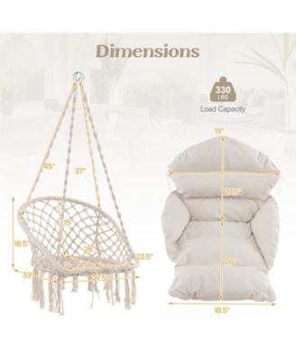 Boho Hanging Chair with Thick Cushion and Macrame Details