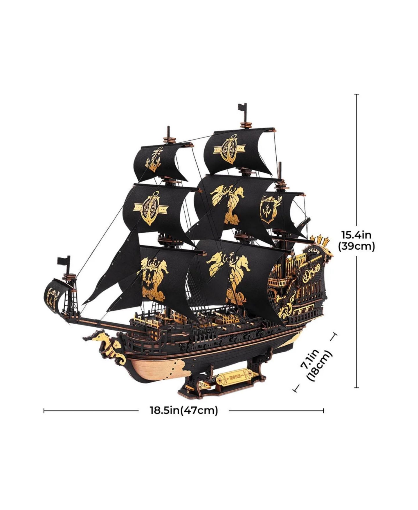Детские конструкторы Robotime 3D Wooden Pirate Ship Seahorse Barque 603-Piece Puzzle, Ages 14+ — фото 3