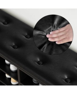Shoe Bench, Ten Cubbies Storage Entryway Bench with PU Leather, Black