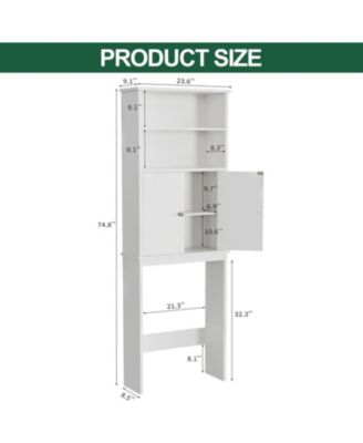 Over-Bathroom Storage Cabinet with Double Doors & Adjustable Shelf - White Freestanding Bathroom Organizer with Open Shelf