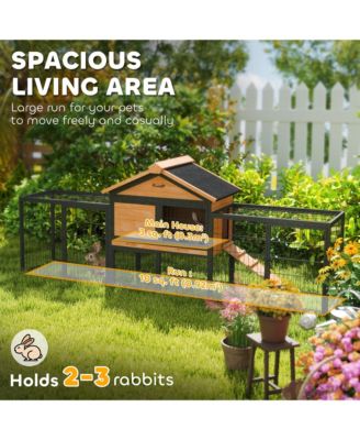 85" Rabbit Hutch Outdoor with Steel Run, Removable Plastic Tray