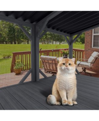 43.3 in. Outdoor Cat Enclosure with Bug Proof Net for Sunbathing, Napping and Viewing, Window Perch in Gray