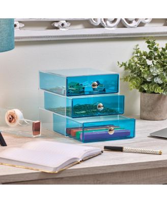 Stackable 3-Drawer Vanity Makeup Organizer - Aqua