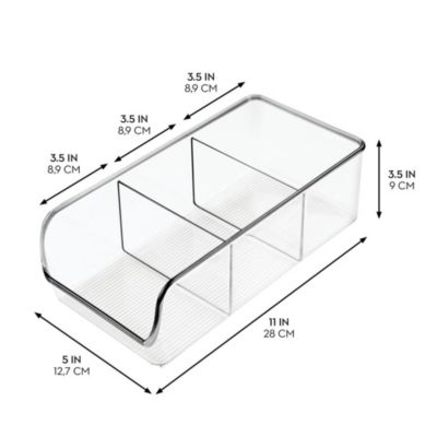 Stackable 3-Section Storage Bin for Pantry, Set of 4, Clear, Made in USA