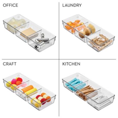 3-Section Plastic Drawer Organizer - Set of 6 - Clear