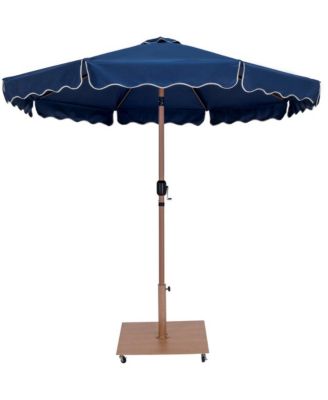 Amalfi Navy With Cream Piping / Teak Metal Patio Umbrella with Base Sets