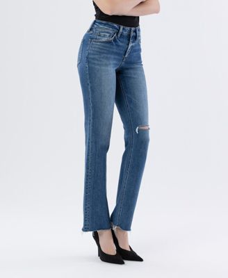 Women's High Rise Raw Hem Straight Jeans