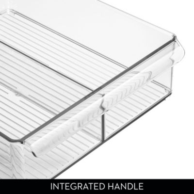 Divided Plastic Pantry Bin with Handle, Set of 2, Clear, Made in USA