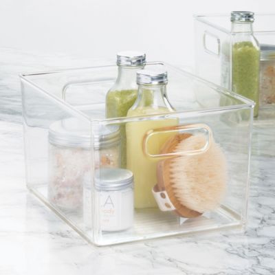 Small Stackable Bathroom Storage Bin - Set of 2 - Clear - Made in USA