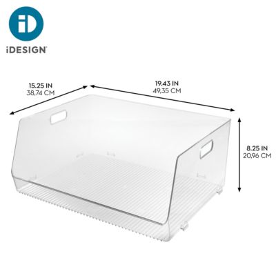 Stackable Open-Front Storage Bin with Handles - Clear - Made in USA