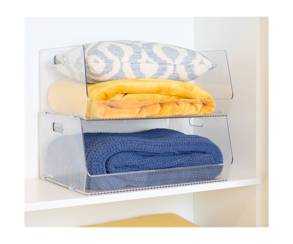 iDesign Stackable Open-Front Storage Bin with Handles - Clear - Made in Usa