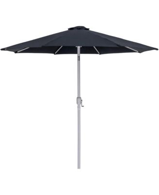 Fiji Black Fabric / Teak Aluminum Patio Umbrella with Base Sets