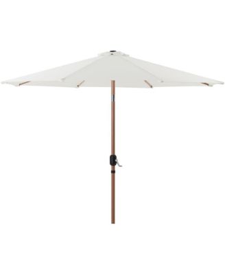 Fiji White Fabric / Teak Aluminum Patio Umbrella with Base Sets