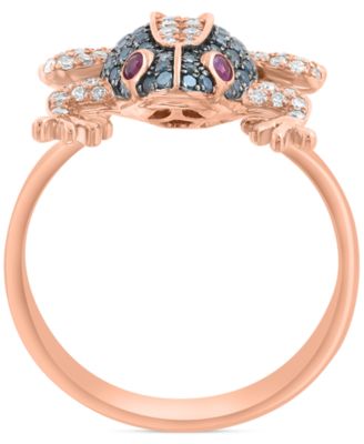 EFFY&reg; Blue & White Diamond (1/2 ct. t.w.) & Ruby (1/20 ct. t.w.) Frog Ring in 14k Rose Gold