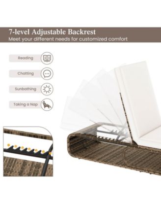 Outdoor Chaise Lounge Chair with Adjustable Backrest Cushion and Storage