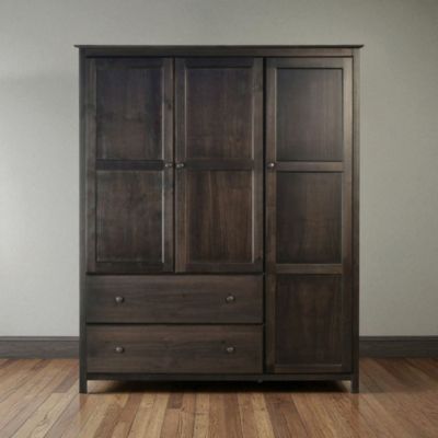 Wood Finish Bedroom Wardrobe Armoire Cabinet with Shelves and Hanging Rod