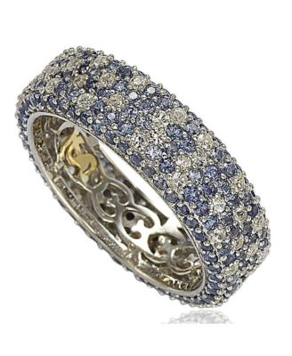Suzy Levian Cubic Zirconia Sterling Silver Eternity Pave Ring - Blue sapphire