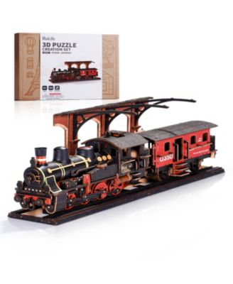 3D Puzzles Steam Journey Train Vintage Car Kit Toy Xmas Gift for Boys and Girls, Multicolored, 12.32"9.06"2.36
