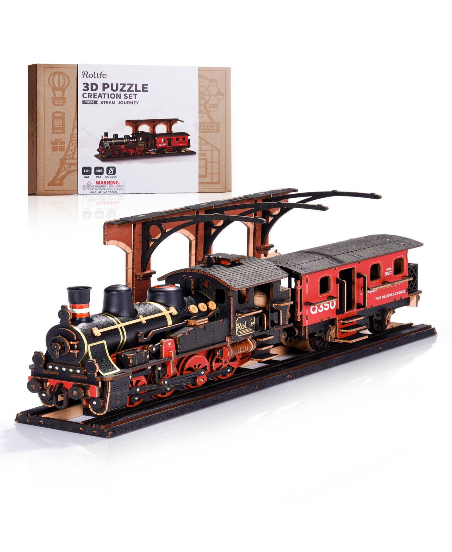 Детские конструкторы Robotime Steam Journey 405-Piece Wooden Puzzle, Ages 14+ — фото 5