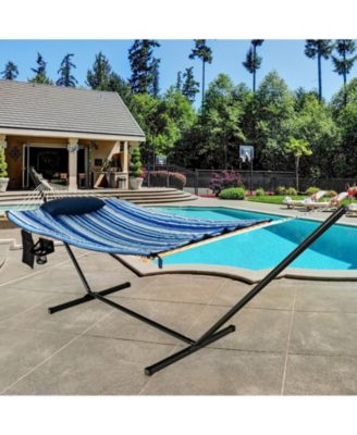 Hammock with Steel Stand, Cotton Ropes, Mat, Pillow, and Storage Holder