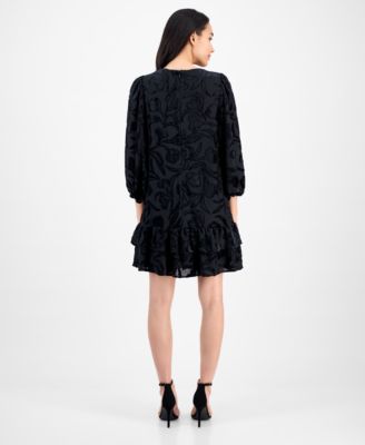 Petite Balloon Sleeve Burnout Velvet Dress