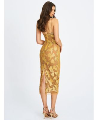 Women's Edie Gold Beaded Sequin Midi Pencil Dress