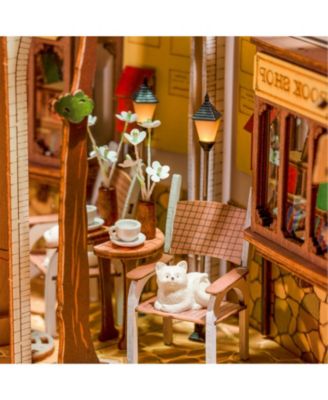 3D Jigsaw Puzzle Wooden Model Building Kit DIY Dollhouse Book Nook Bookshelf Insert Decor Alley Miniature Kit, White, 7.28"3.94"9.53